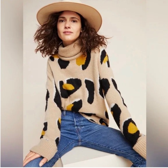 Anthropologie | Leopard Knit Turtleneck Sweater (S) - Picture 1 of 4